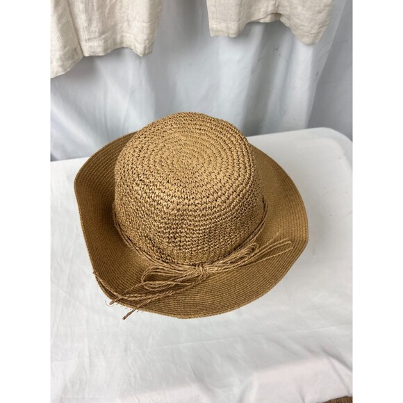 FURTALK M/L Tan Woven Straw Wide Brim Sun Hat Rope Bow Adjustable Band - Picture 5 of 5